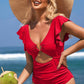 Ruffle O-Ring Cutout One Piece Bathing Suit