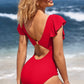 Ruffle O-Ring Cutout One Piece Bathing Suit