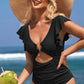 Ruffle O-Ring Cutout One Piece Bathing Suit