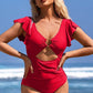 Ruffle O-Ring Cutout One Piece Bathing Suit