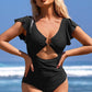 Ruffle O-Ring Cutout One Piece Bathing Suit