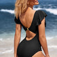 Ruffle O-Ring Cutout One Piece Bathing Suit