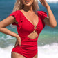 Ruffle O-Ring Cutout One Piece Bathing Suit