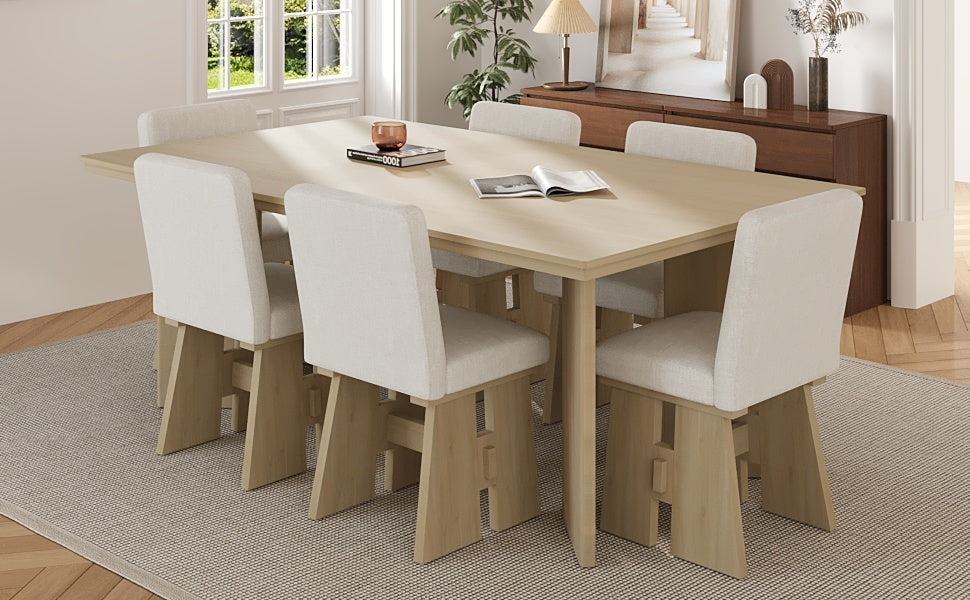 Modern 7-Piece Dining Table Set with 6 Upholstered Dining Chairs,