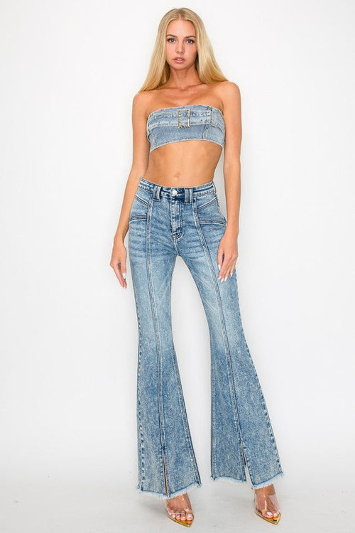HIGH RISE SUPER STRETCH FLARE W/SEAMED FRONT JEANS