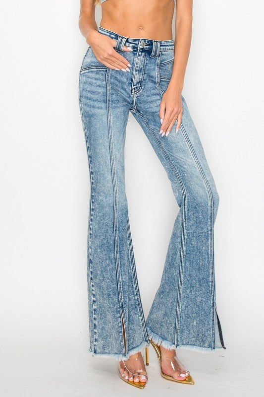 HIGH RISE SUPER STRETCH FLARE W/SEAMED FRONT JEANS