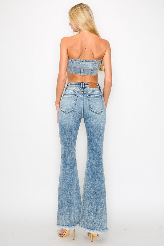 HIGH RISE SUPER STRETCH FLARE W/SEAMED FRONT JEANS