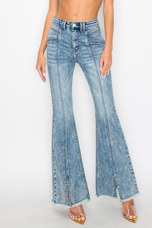 HIGH RISE SUPER STRETCH FLARE W/SEAMED FRONT JEANS
