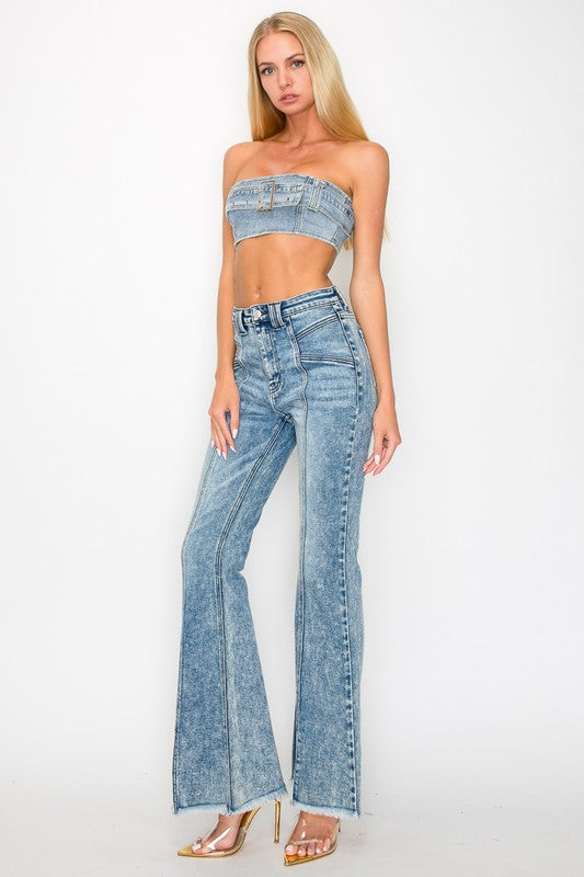 HIGH RISE SUPER STRETCH FLARE W/SEAMED FRONT JEANS