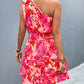 Womens Summer One Shoulder Flowy Short Dresses