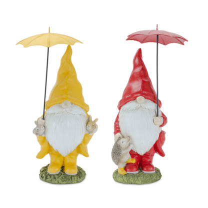 Charming Garden Gnome Set With Umbrellas - 4 Piece Collection