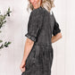 Women Ruffled Short Sleeve Buttoned Denim Dress