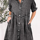 Women Ruffled Short Sleeve Buttoned Denim Dress