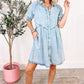 Women Ruffled Short Sleeve Buttoned Denim Dress