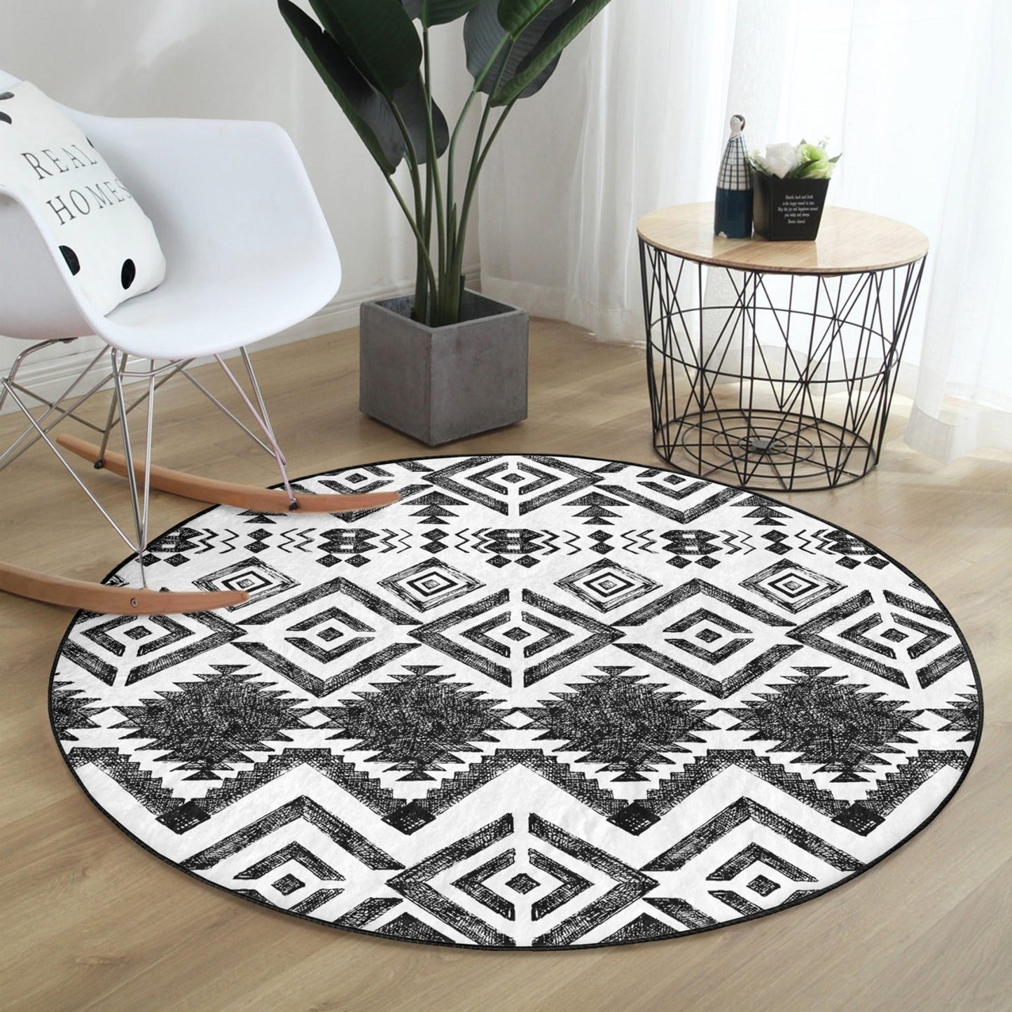 Southwestern Round Rug, Aztec Area Rug, Living Room Circle Carpet, Non