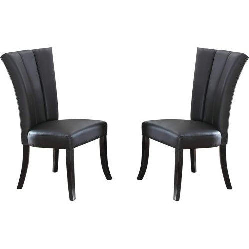 Black Faux Leather Upholstered Lines Back Set Of 2pc Chairs Dining