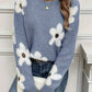 Fuzzy flower knit sweater