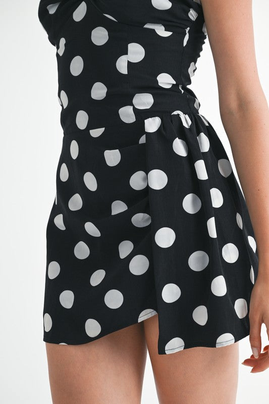 MINI RUCHED POLKA DOT DRESS