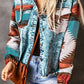 Geometric Print Frayed Hem Denim Jacket