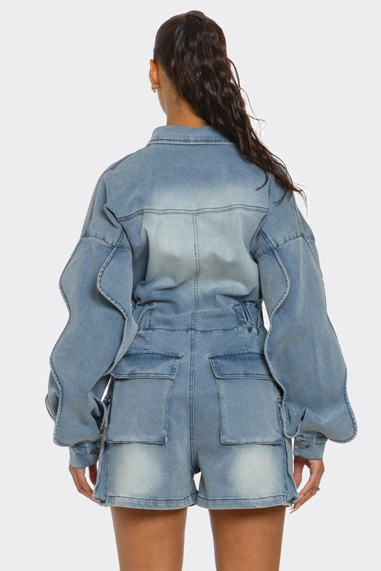 Sculpted Edge Denim Romper