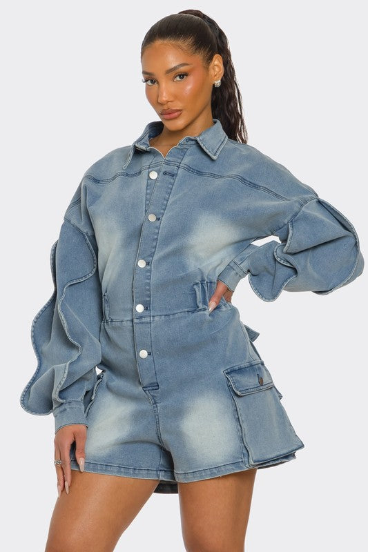 Sculpted Edge Denim Romper