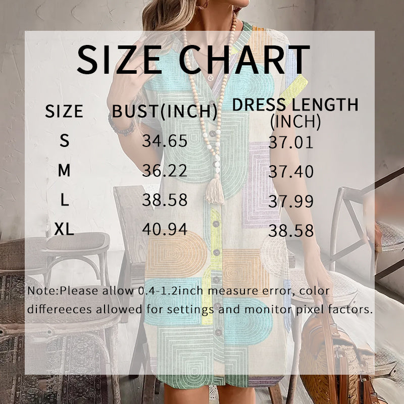 Women Summer Geometric Print V-Neck Button-Up Casual Dress