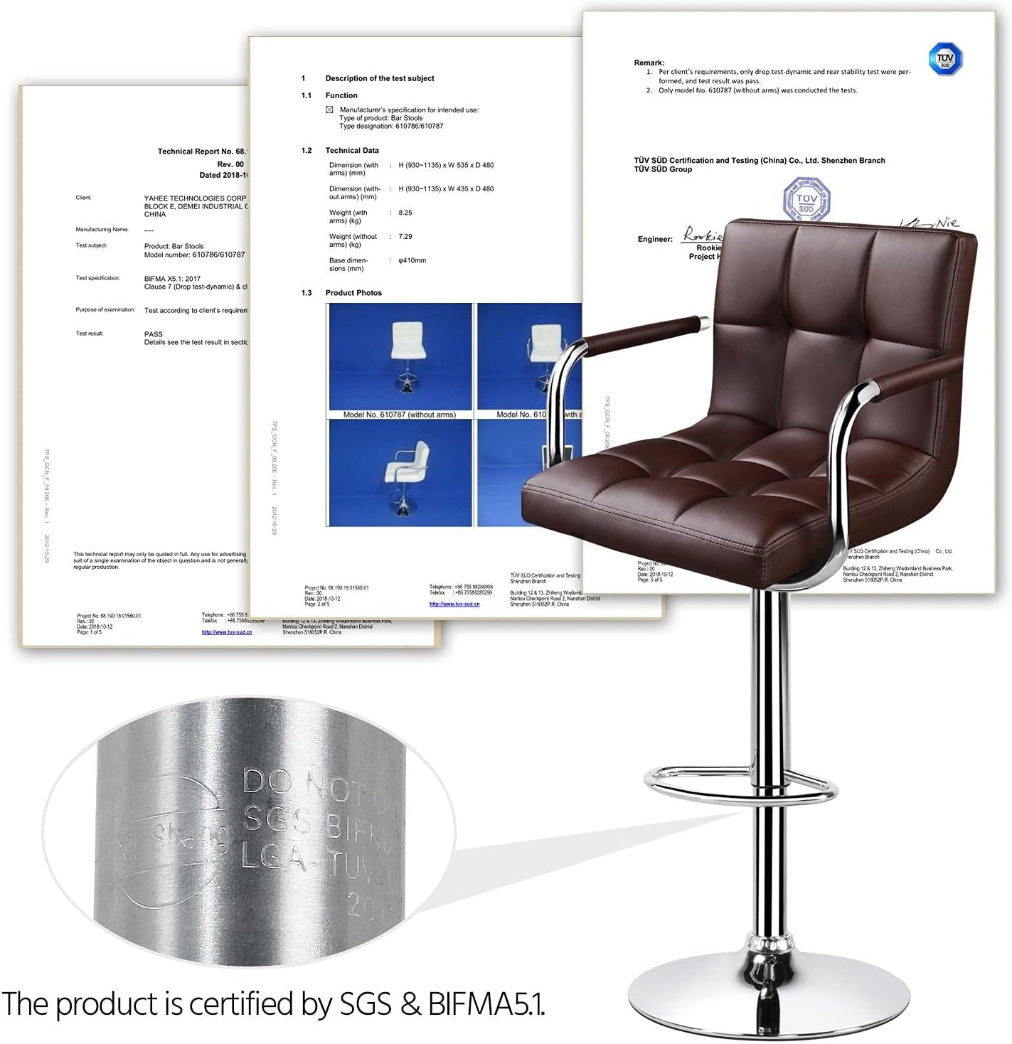 Tall Bar Stools Set of 2 Modern Square PU Leather Adjustable Barstools