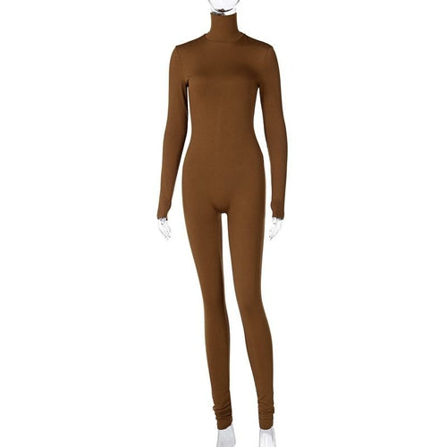 Long Sleeve Solid Turtleneck Skinny Bodycon Jumpsuit Autumn Winter