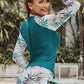 Palm Leaf Print Ruched Two Pieces Rash Guard Sets