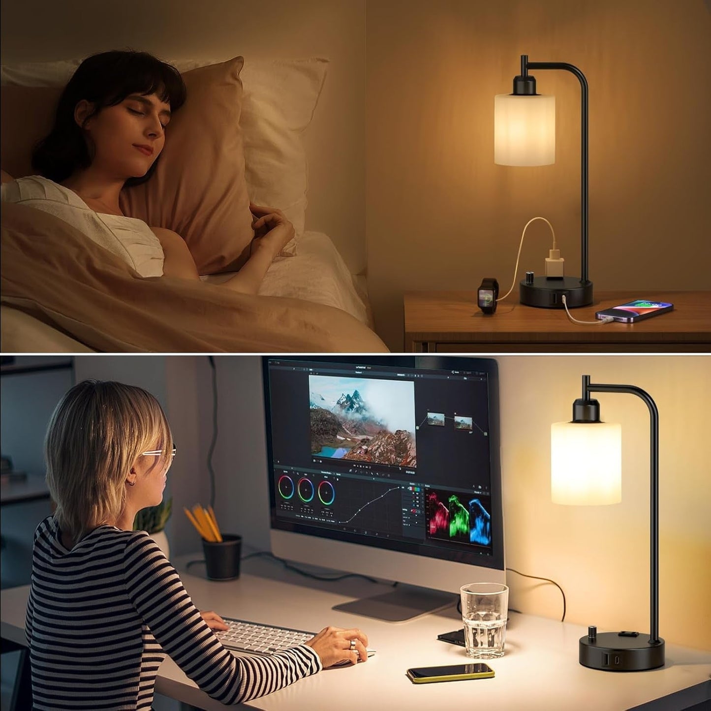 Industrial Bedroom Lamps for Nightstand Set of 2 - Fully Dimmable