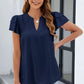 Ruffled Notched Short Sleeve Blouse