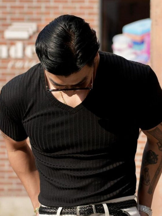 Men's Plus Size V-Neck Short Sleeve T-Shirt – Comfortable Fit | Walbiz