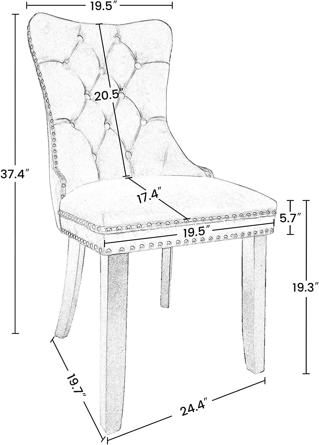 Solid Wood Dining Chairs with Nailhead Back (Set of 2, Orange)