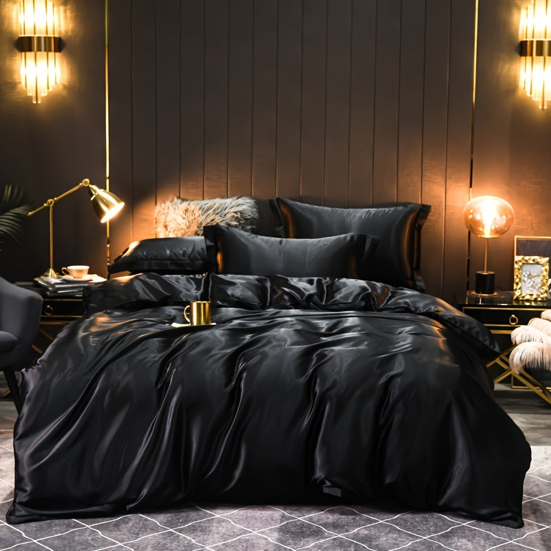 Luxurious Satin 3Piece Duvet Cover Set  Solid Color