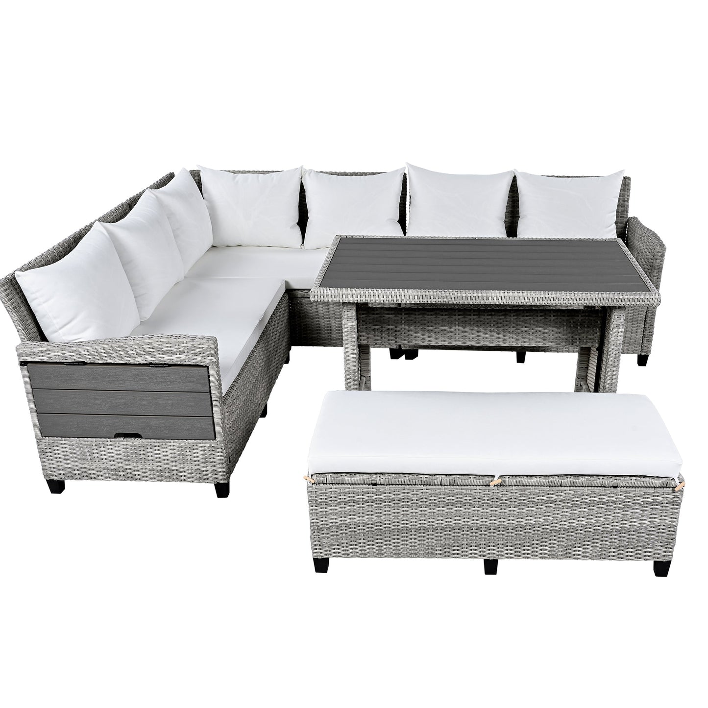 5-Piece Outdoor Patio Rattan Sofa Set, Sectional PE Wicker L-Shaped