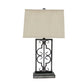 29" Distressed Gray Metal Bedside Lamp With Beige Shade