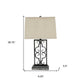 29" Distressed Gray Metal Bedside Lamp With Beige Shade