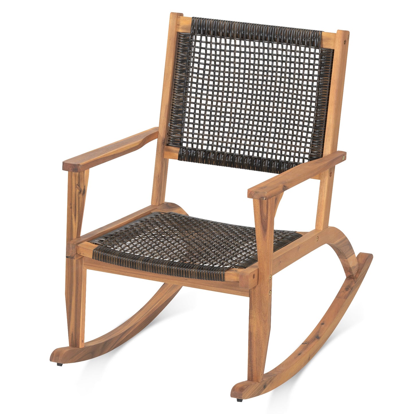 2 Pieces Patio Rocking Chair Set, Acacia Wood Outdoor Rockers with