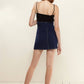 Women's Stitch Hem Double Strap High Waist Skirt in Navy