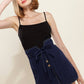 Women's Stitch Hem Double Strap High Waist Skirt in Navy