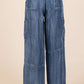 Mittoshop Washed Elastic Waist Cargo Wide Leg Pants