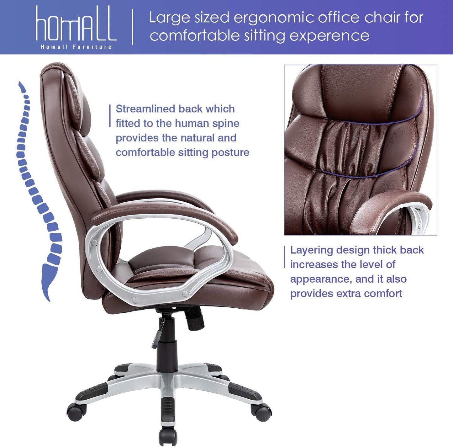 Office Chair High Back Computer Chair Ergonomic Desk Chair, PU Leather