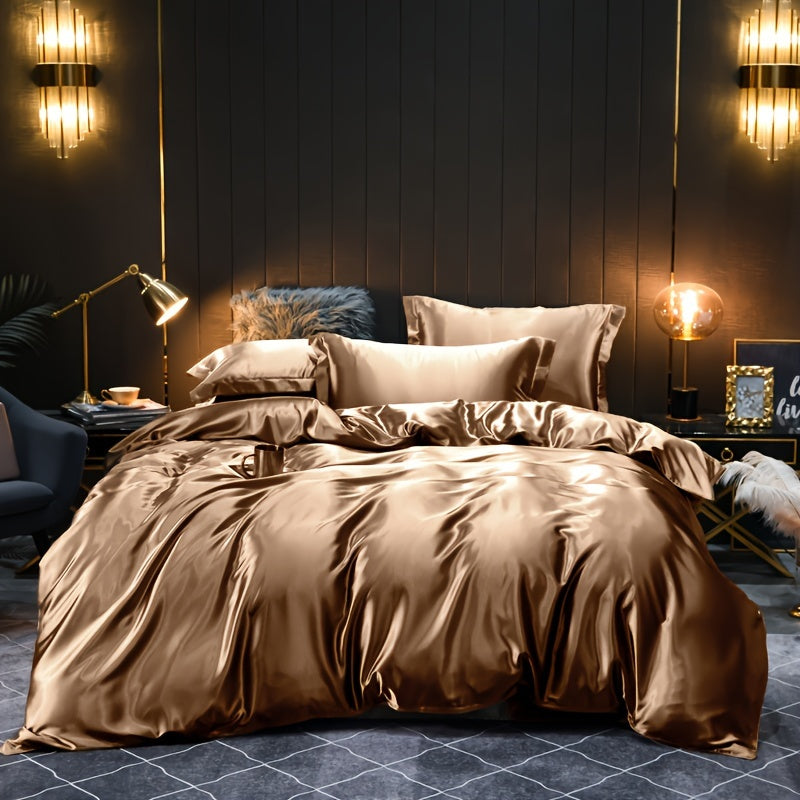 Luxurious Satin 3Piece Duvet Cover Set  Solid Color