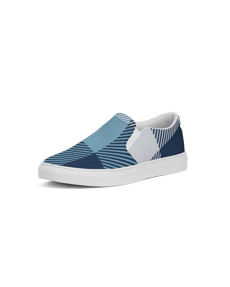 Mens Sneakers, Blue Plaid Low Top Slip-on Canvas Sports Shoes - Pzq475