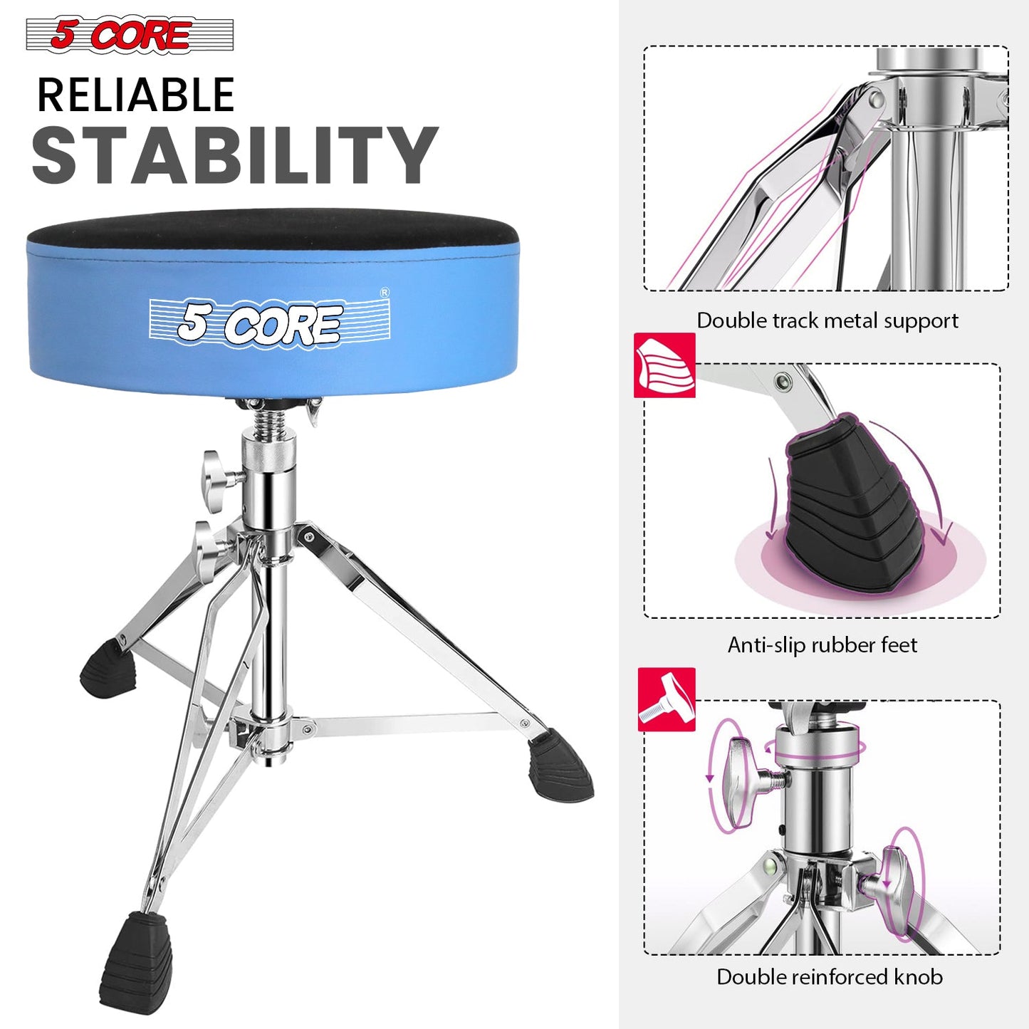 5Core Drum Throne Padded Guitar Stool Swivel Adjustable Drummer Seat