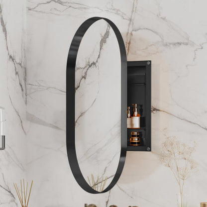 20x34 Inch Oval Recessed Metal Frame Bathroom Wall Cabinet With Mirror