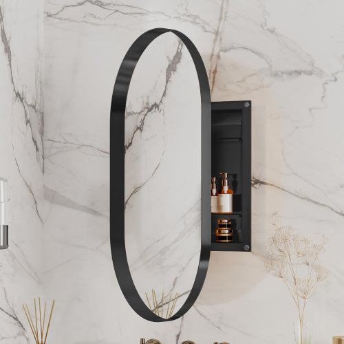 20x34 Inch Oval Recessed Metal Frame Bathroom Wall Cabinet With Mirror