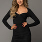 Black Sweetheart Long Sleeve Ruched Bodycon Mini Dress