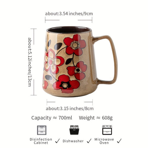 Vibrant Floral Ceramic Mug 700ml Insulated  Microwave Safe