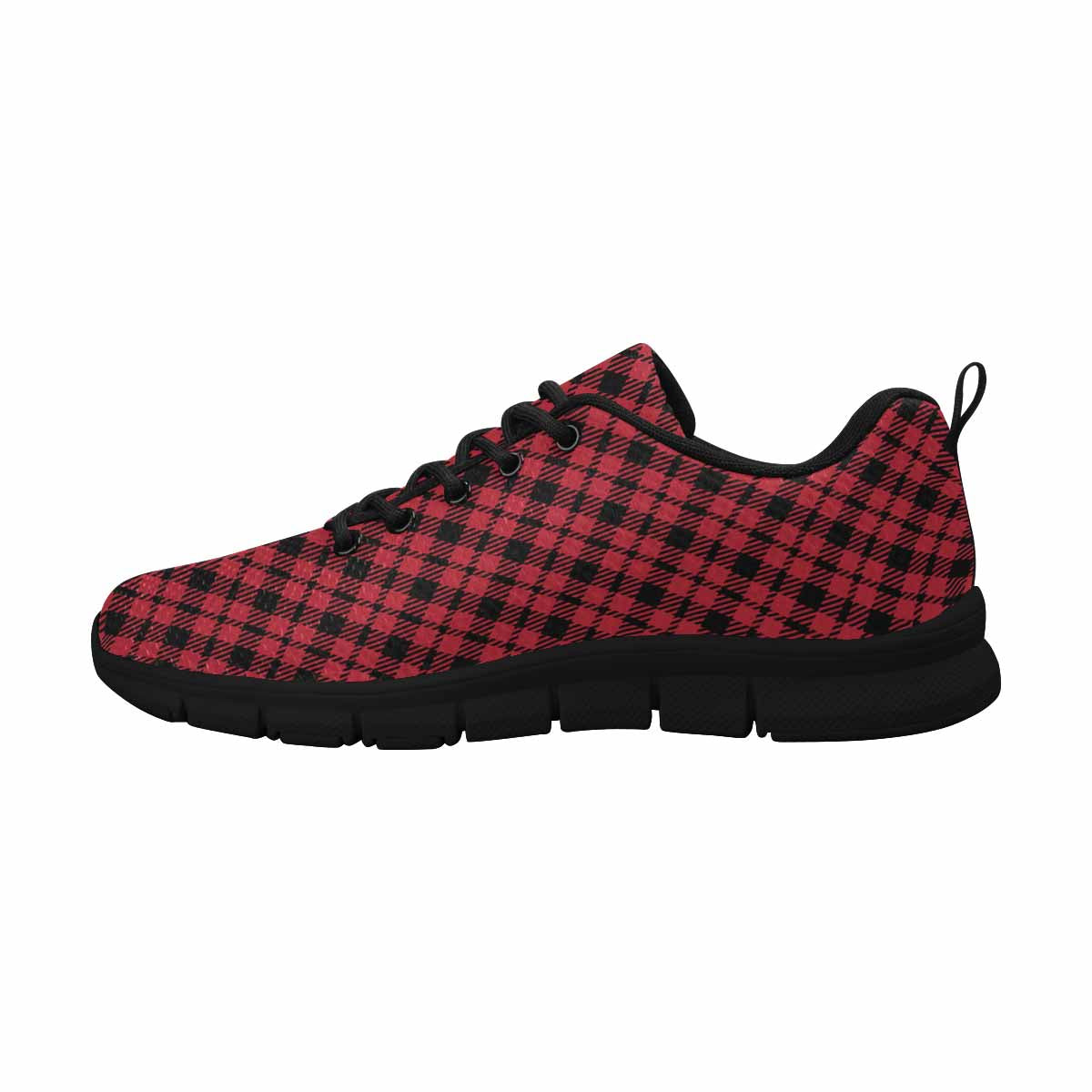 Sneakers For Men, Buffalo Plaid Red And Black Running Shoes Dg840